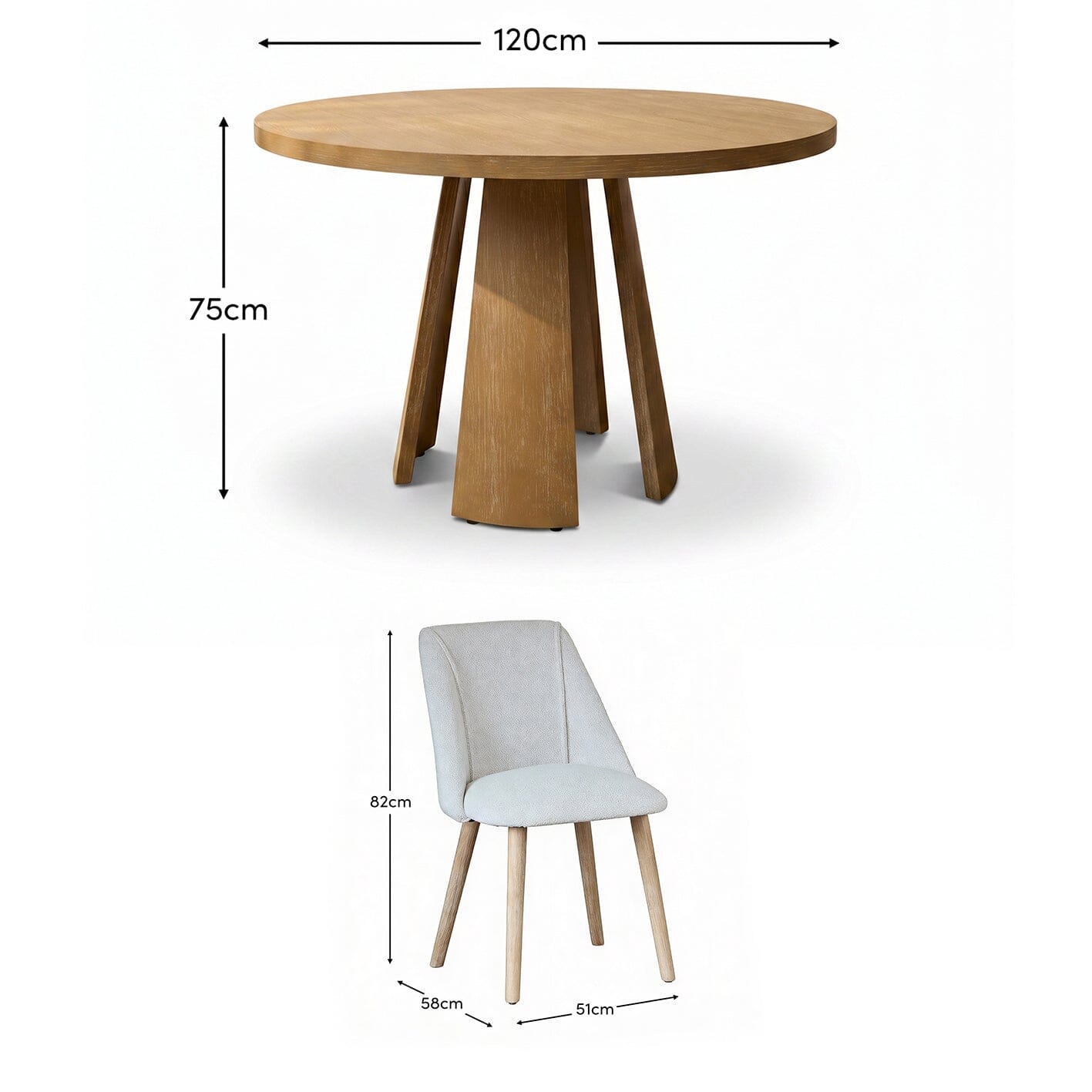 Freya Oat Boucle Dining Chair - Set of 2 - Whitewash Oak Legs - Laura James 