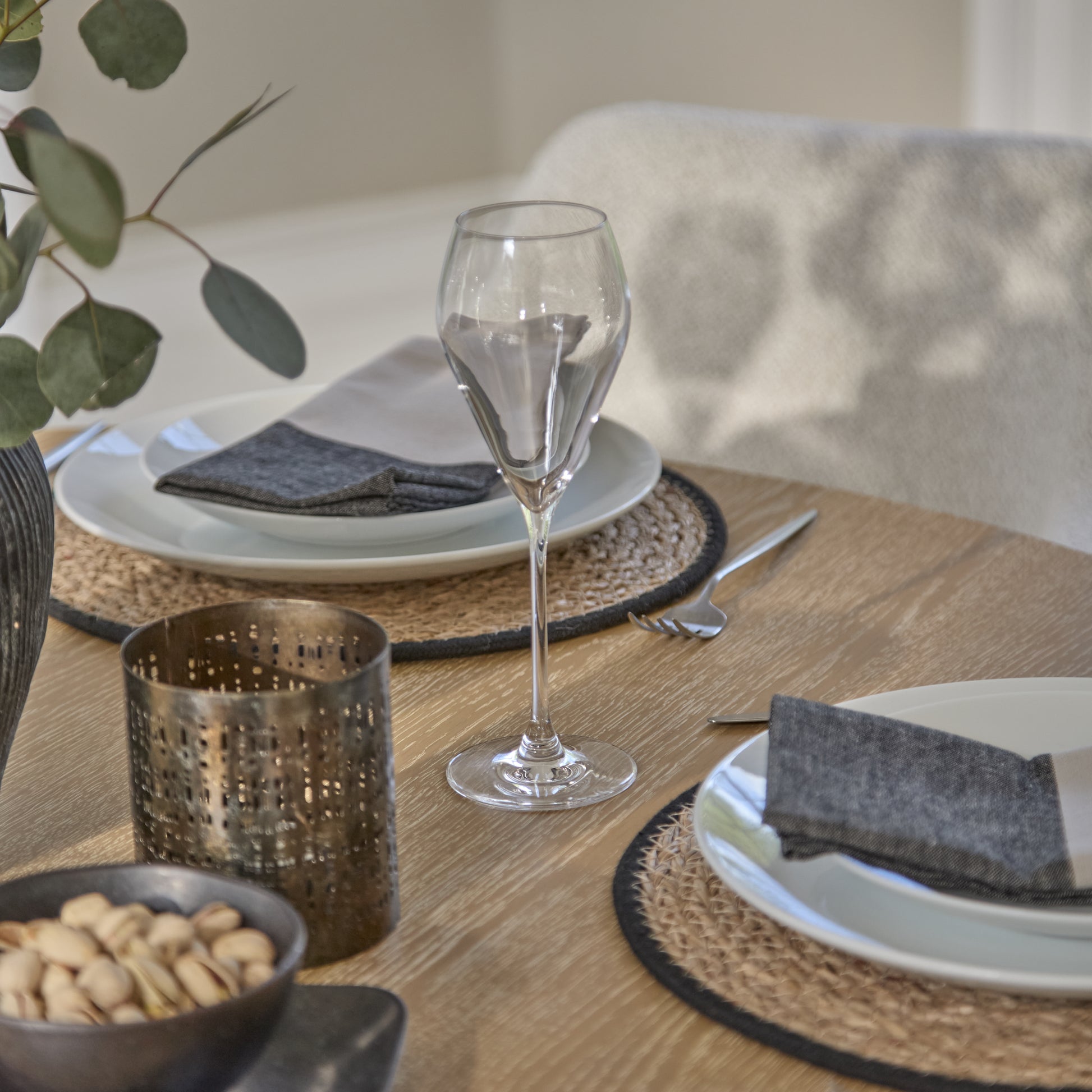 Farren 120cm Whitewash Oak Round Dining Table Set - 4 Seater - Freya Oat Boucle Armchairs with Black Legs - Laura James