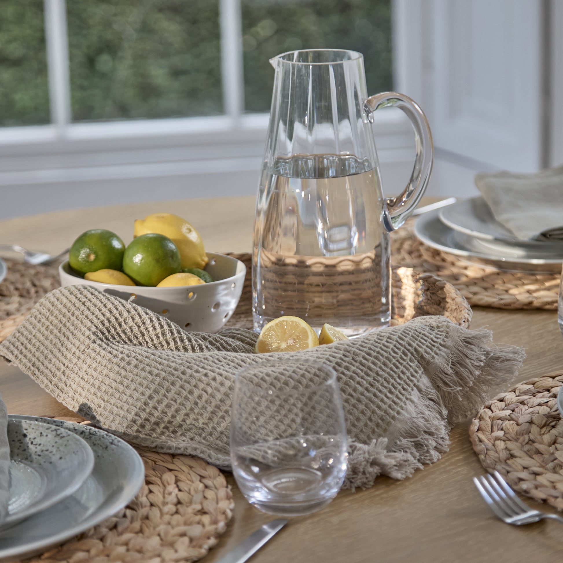 Farren 120cm Whitewash Oak Round Dining Table Set - 4 Seater - Freya Oat Boucle Armchairs with Whitewash Legs - Laura James