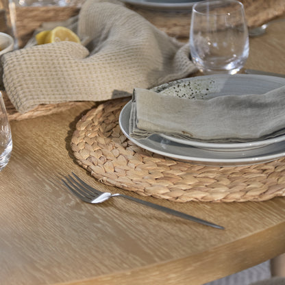 Farren 120cm Whitewash Oak Round Dining Table Set - 4 Seater - Freya Oat Boucle Armchairs with Whitewash Legs - Laura James