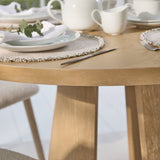 Farren Whitewash Oak Round Dining Table Set - 4 Seater - Freya Oat Boucle Dining Chairs - Whitewash Oak Legs