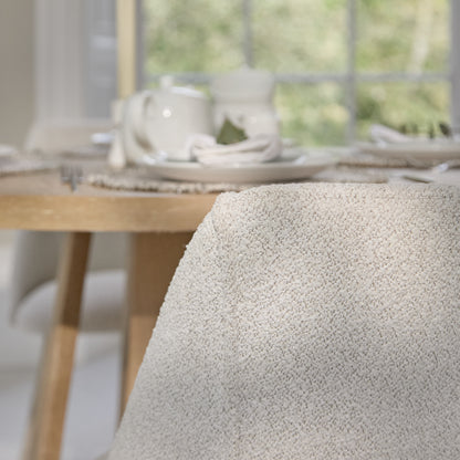 Farren 120cm Whitewash Oak Round Dining Table Set - 4 Seater - Freya Oat Boucle Dining Chairs with Whitewash Legs - Laura James