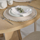 Farren Whitewash Oak Round Dining Table Set - 4 Seater - Freya Oat Boucle Dining Chairs - Whitewash Oak Legs