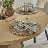 Farren 120cm Whitewash Oak Round Dining Table Set - 4 Seater - Freya Sand Dining Chairs with Black Legs - Laura James