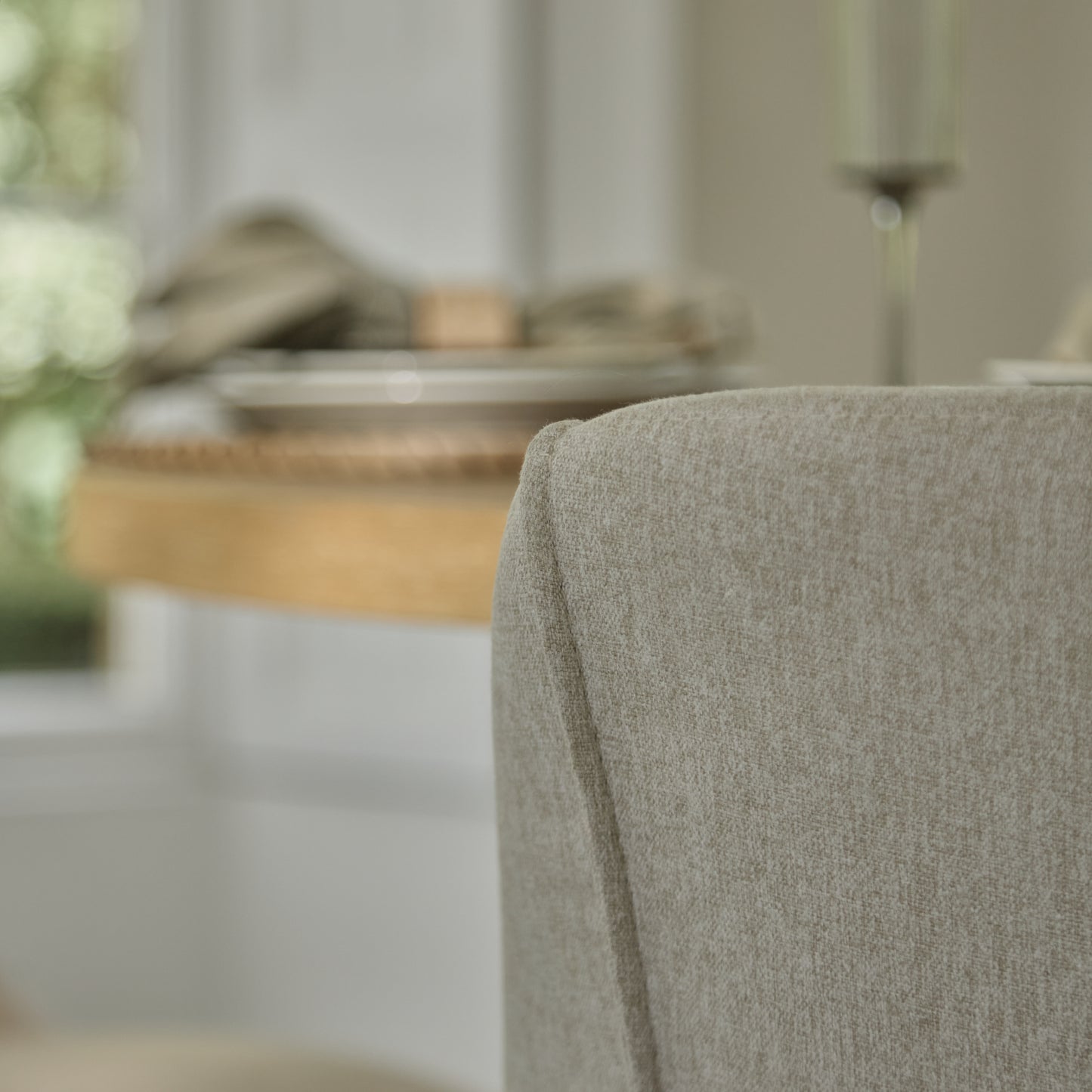 Farren 120cm Whitewash Oak Round Dining Table Set - 4 Seater - Freya Sand Dining Chairs with Black Legs - Laura James