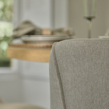 Farren 120cm Whitewash Oak Round Dining Table Set - 4 Seater - Freya Sand Dining Chairs with Black Legs - Laura James