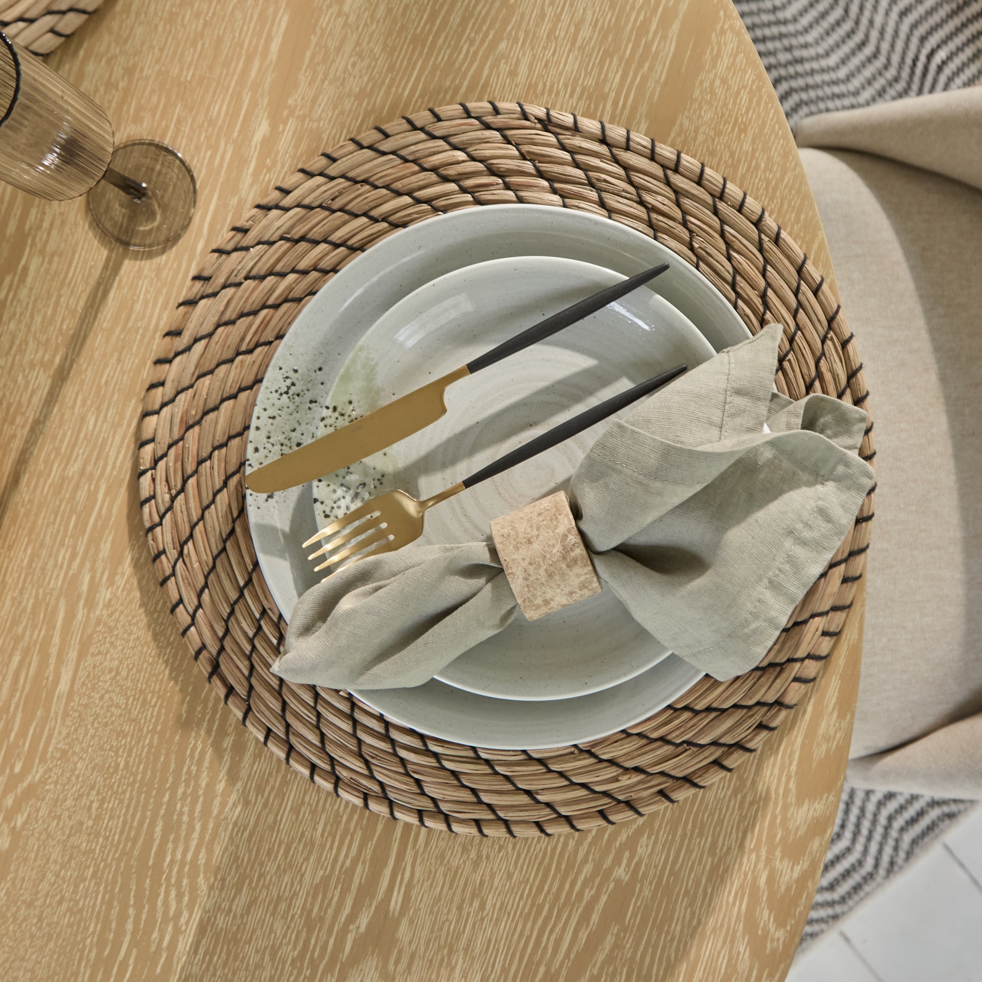 Farren 120cm Whitewash Oak Round Dining Table Set - 4 Seater - Freya Sand Dining Chairs with Black Legs - Laura James