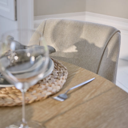 Farren 120cm Whitewash Oak Round Dining Table Set - 4 Seater - Freya Sand Dining Chairs with Whitewash Legs - Laura James