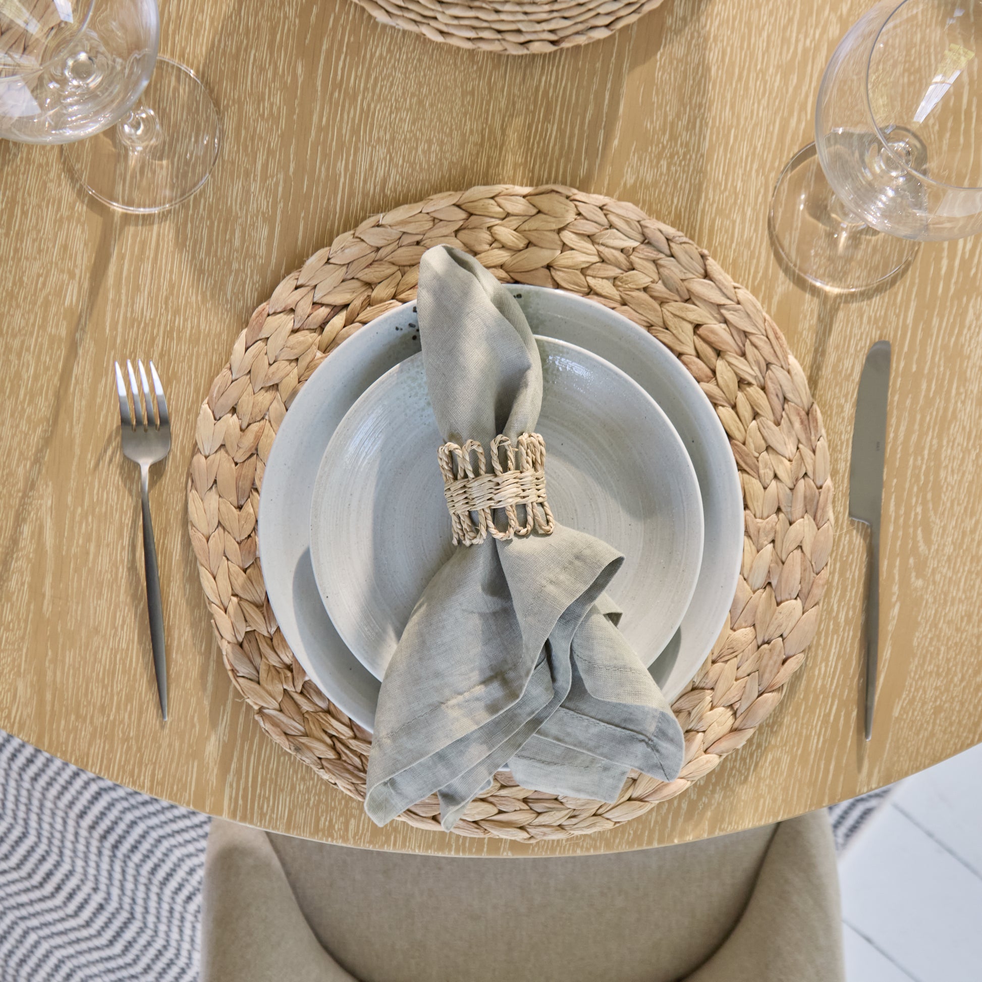 Farren 120cm Whitewash Oak Round Dining Table Set - 4 Seater - Freya Sand Dining Chairs with Whitewash Legs - Laura James