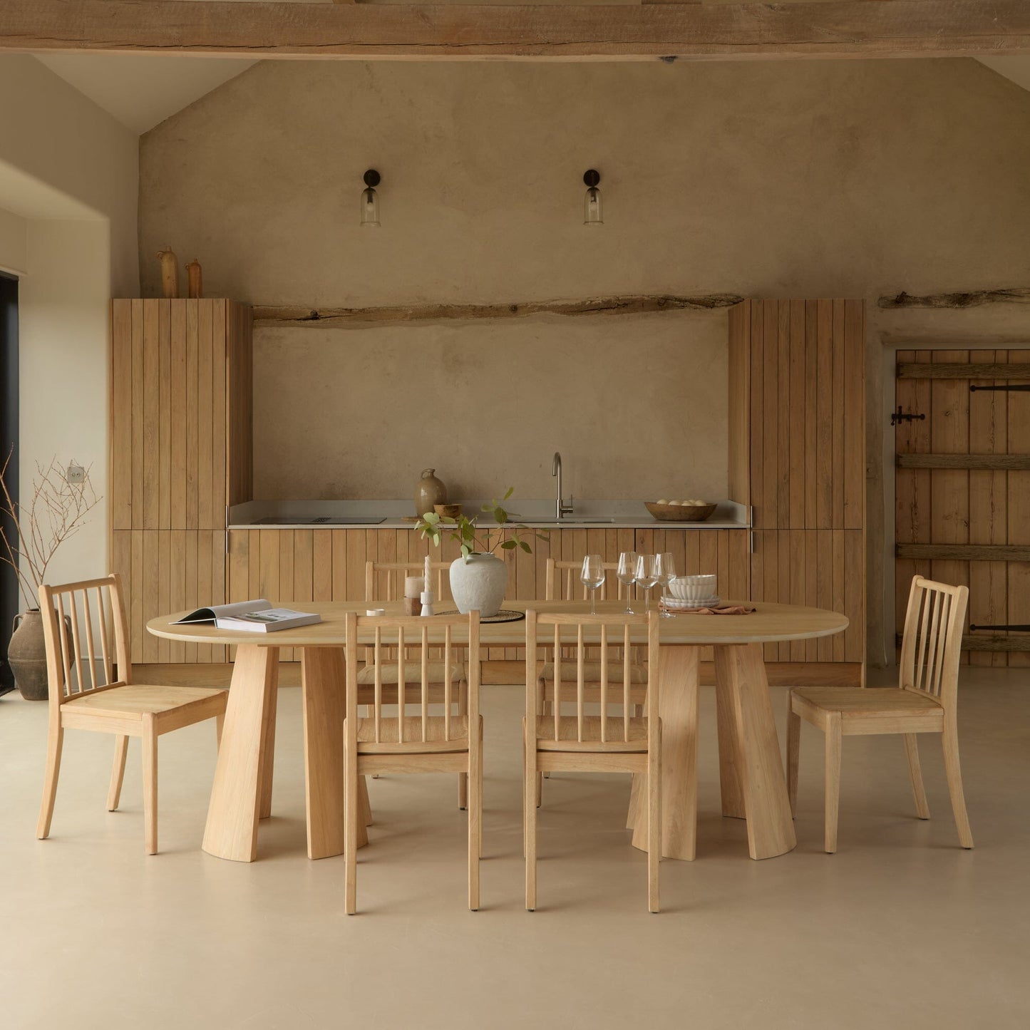 Farren Whitewash Oval Dining Table Set - 6 Seater - Tilly Dining Chairs - Whitewash Oak Legs - Laura James