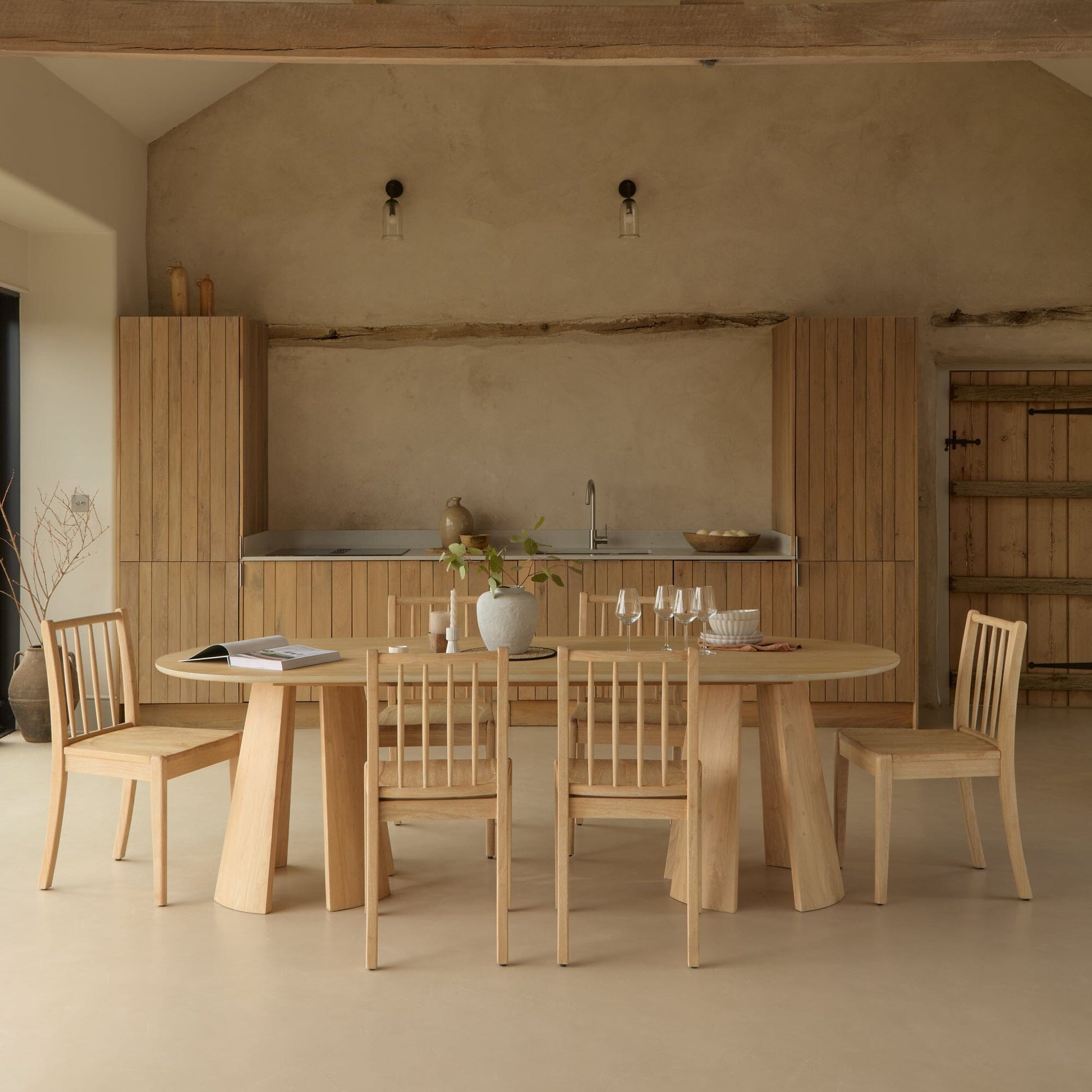 Farren Whitewash Oval Dining Table Set - 6 Seater - Tilly Dining Chairs - Whitewash Oak Legs - Laura James