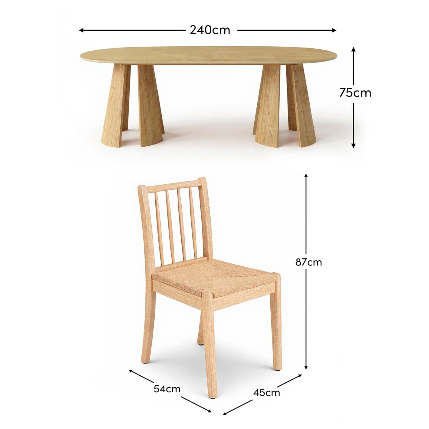 Farren Whitewash Oval Dining Table Set - 6 Seater - Tilly Natural String Dining Chairs - Whitewash Oak Legs - Laura James