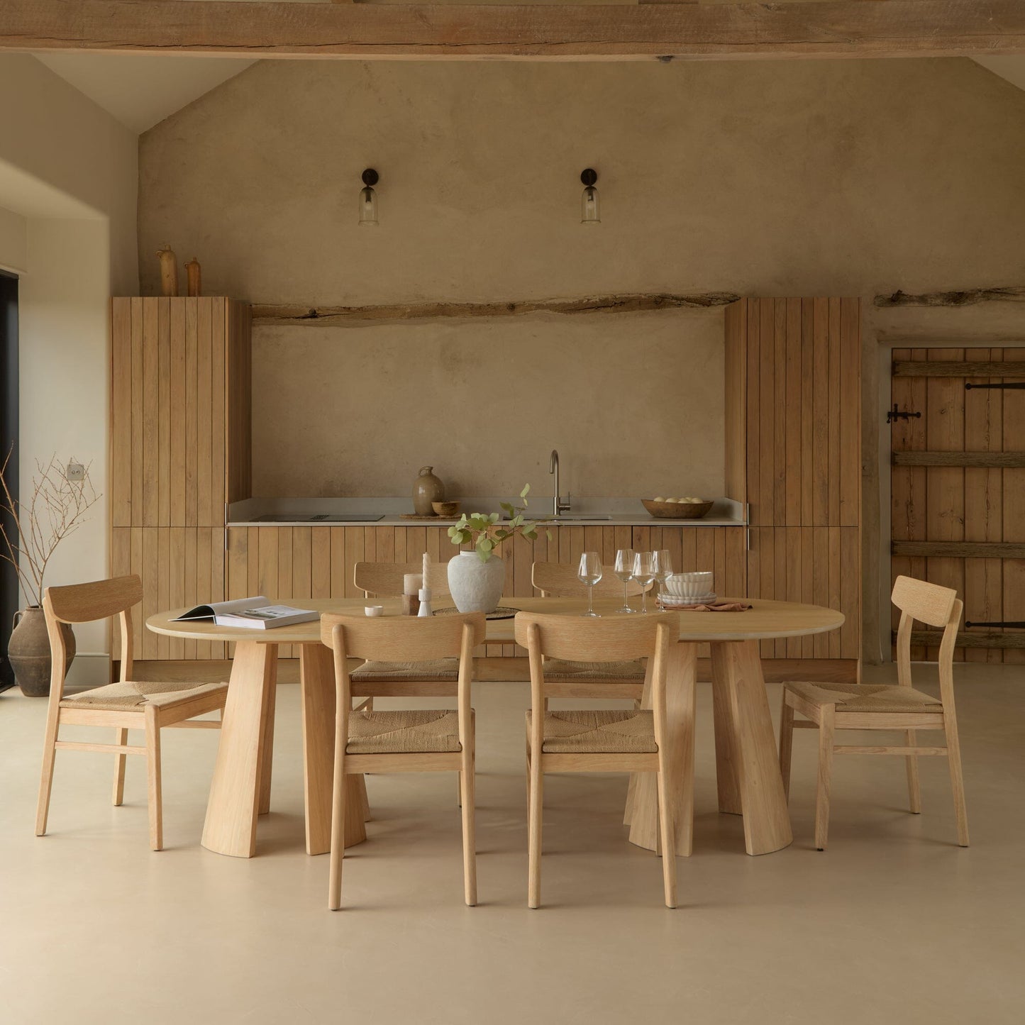 Farren Whitewash Oval Dining Table Set - 6 Seater - Faye Dining Chairs - Whitewash Oak Legs - Laura James