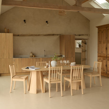 Farren Whitewash Oval Dining Table Set - 6 Seater - Tilly Natural String Dining Chairs - Whitewash Oak Legs - Laura James