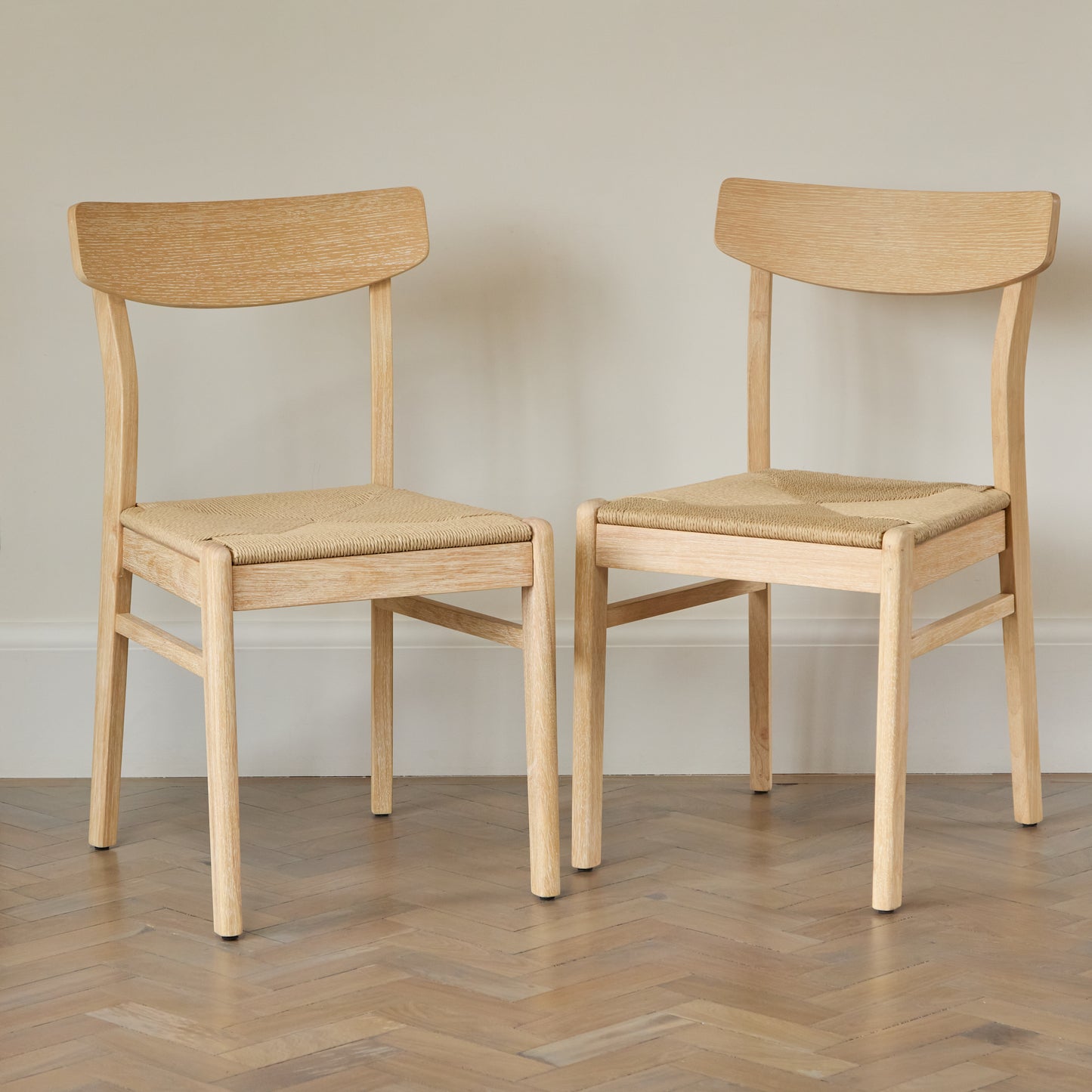 Faye Whitewash Oak Dining Chairs - Set of 2 - Laura James 