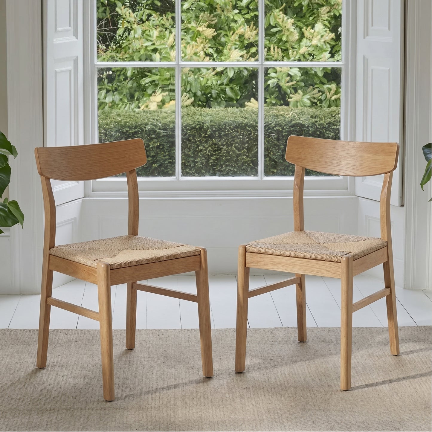 Faye Pale Oak Wooden Woven Chairs - Set of 2 - Laura James 