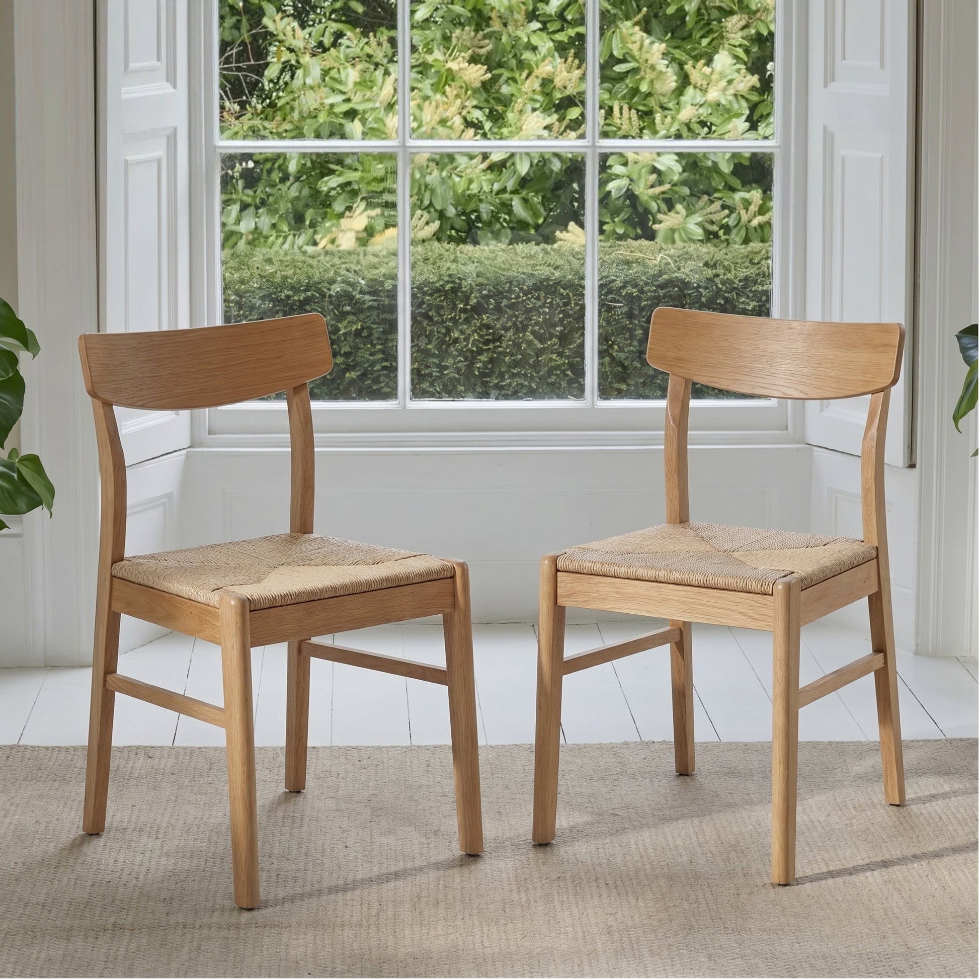 Faye Pale Oak Wooden Woven Chairs - Set of 2 - Laura James 