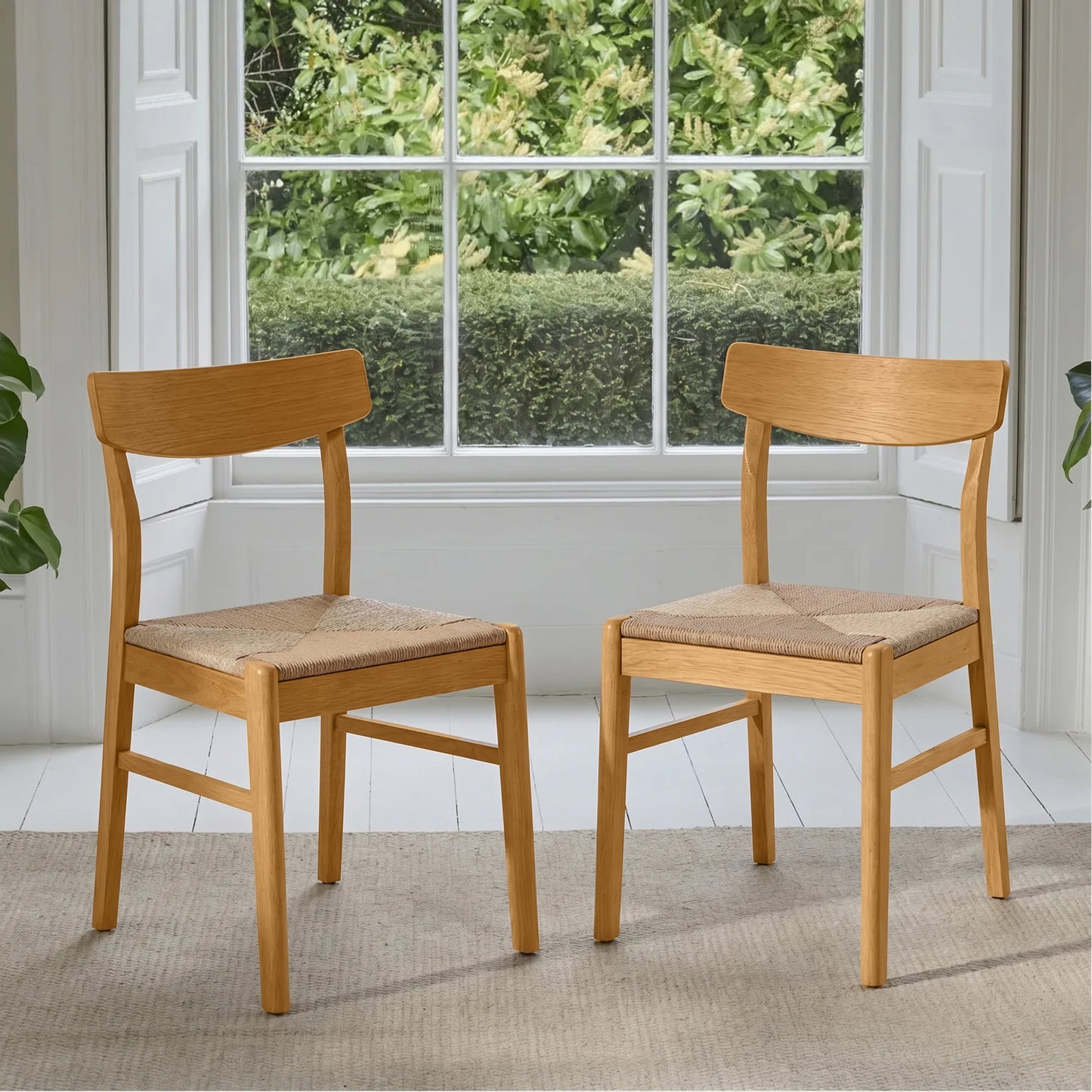 Faye Oak Wooden Woven Chairs - Set of 2 - Laura James 