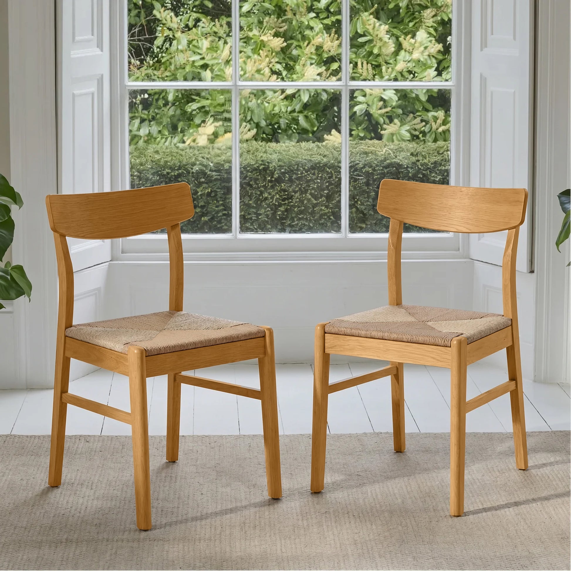 Faye Oak Wooden Woven Chairs - Set of 2 - Laura James 