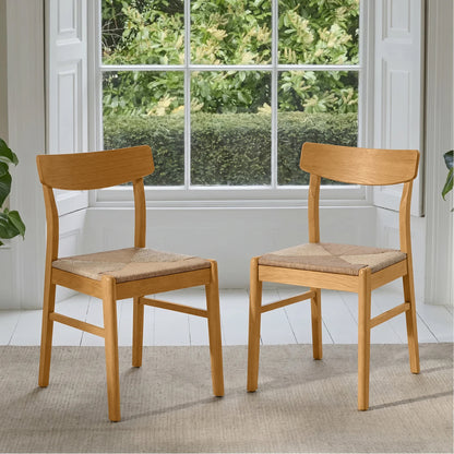 Faye Oak Wooden Woven Chairs - Set of 2 - Laura James 