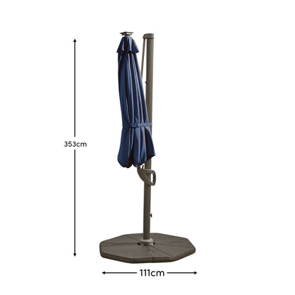 Fira Square 2.5m Dark Blue LED Cantilever Parasol with Octagonal Parasol Base - Laura James