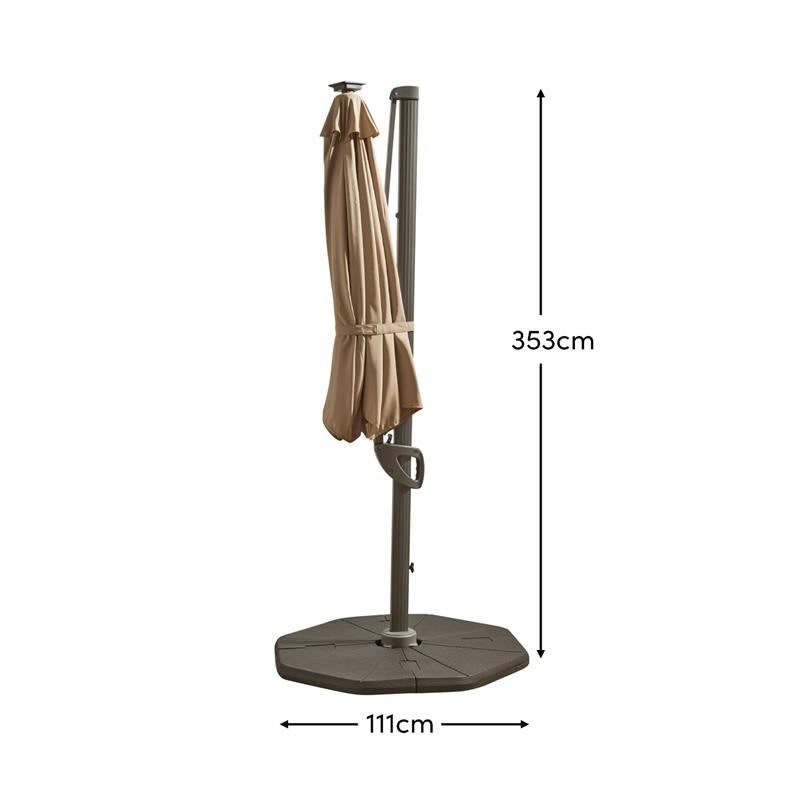 Fira Square 2.5m Cappuccino LED Cantilever Parasol with Octagonal Parasol Base - Laura James