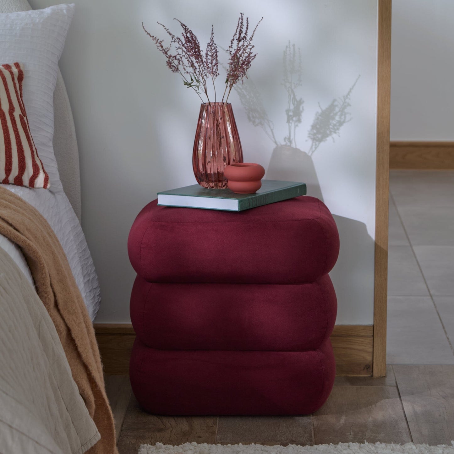 Fleur Footstool - Burgundy Red - Laura James