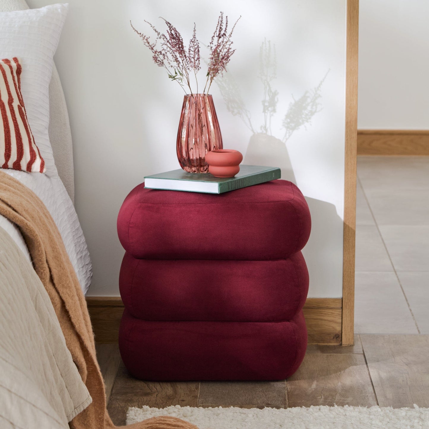 Fleur Ottoman Footstool - Burgundy Red - Laura James 