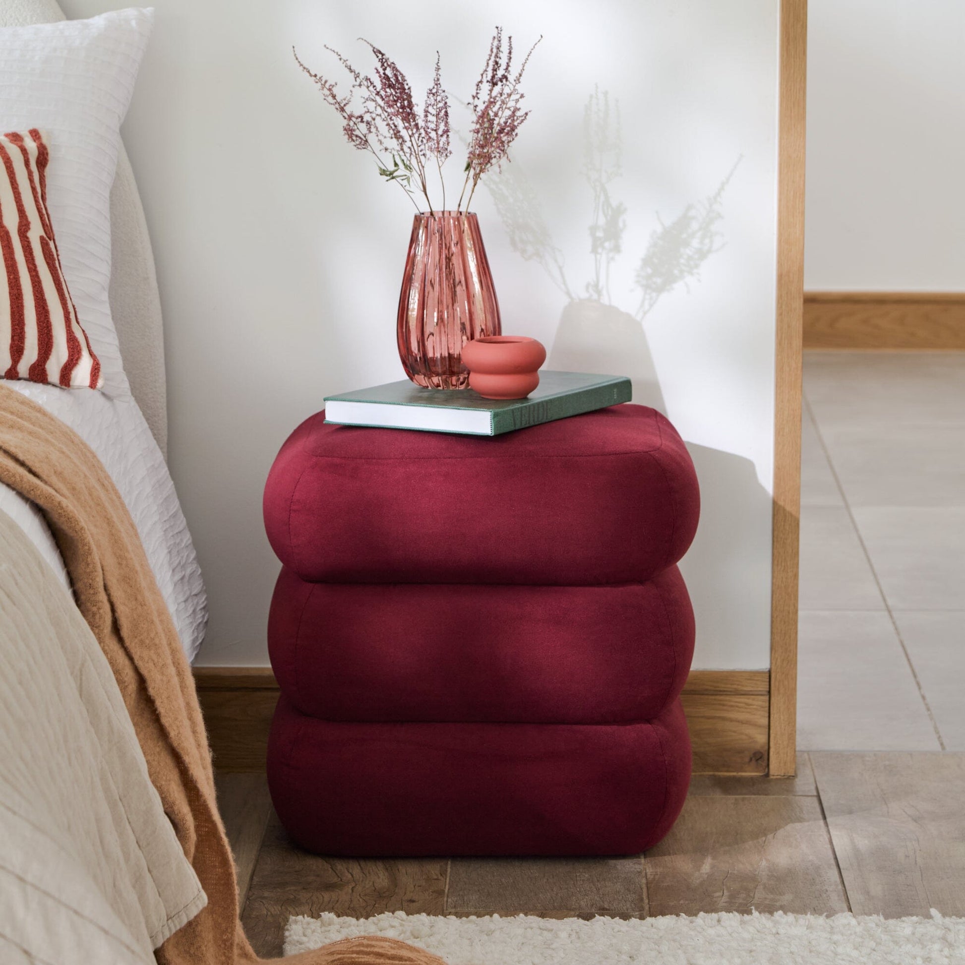Fleur Ottoman Footstool - Burgundy Red - Laura James 