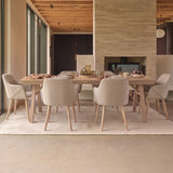 Sabina 160-240cm Whitewash Oak Extending Dining Table Set - 6 Seater - Freya Sand Dining Armchairs - Whitewash Oak Legs - Laura James 