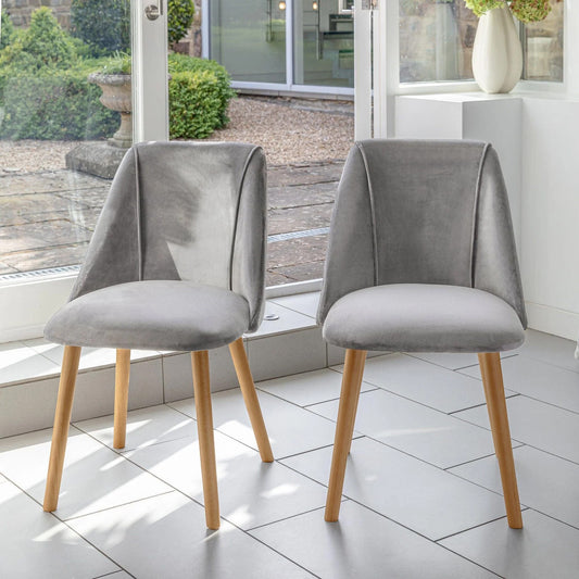 Freya Mist Grey Dining Chairs - Set of 2 - Pale Oak Legs - Laura James