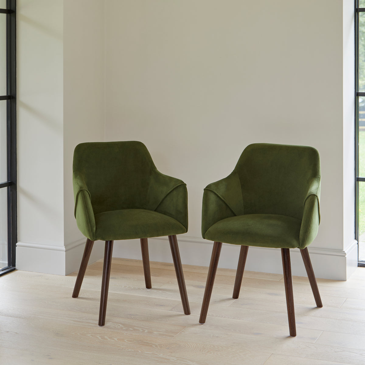 Freya Fern Green Armchair - Set of 2 - Coffee Brown Mango Wood Legs - Laura James 