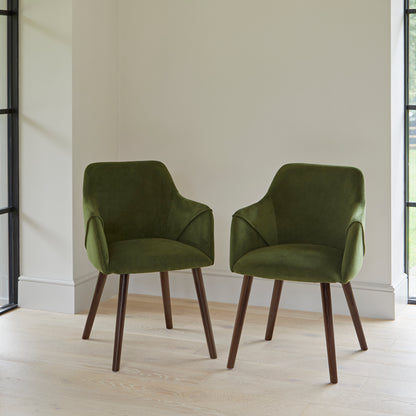 Freya Fern Green Armchair - Set of 2 - Coffee Brown Mango Wood Legs - Laura James 