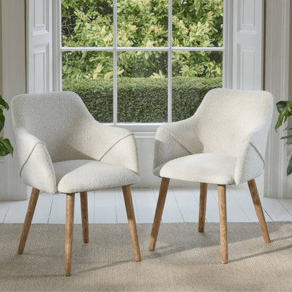 Freya Oat Boucle Armchair - Set of 2 - Almond Brown Legs - Laura James 
