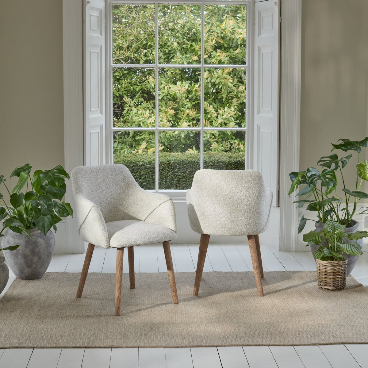 Freya Oat Boucle Armchair - Set of 2 - Almond Brown Legs - Laura James 