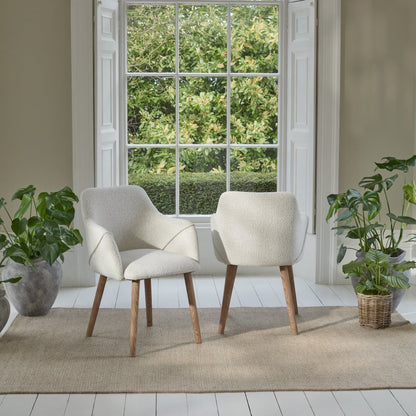 Freya Oat Boucle Armchair - Set of 2 - Almond Brown Legs - Laura James 