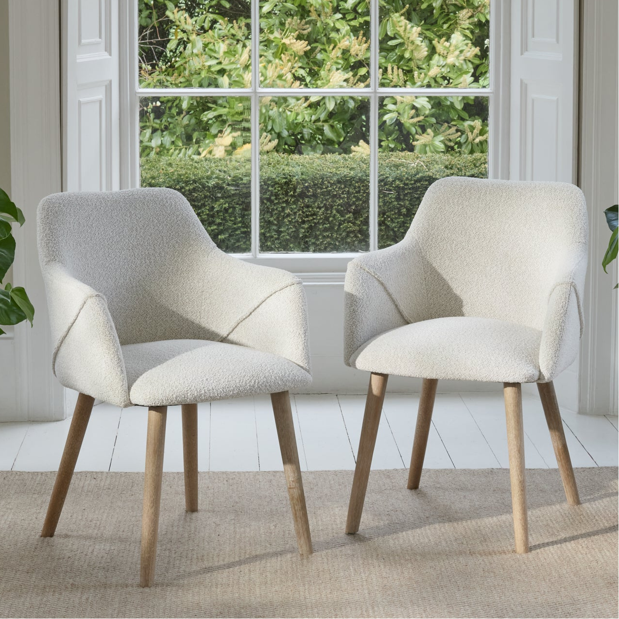 Outlet - Freya Oat Boucle Dining Armchairs - Set of 2 - Chalked Mango Wood Legs