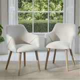 Outlet - Freya Oat Boucle Dining Armchairs - Set of 2 - Chalked Mango Wood Legs