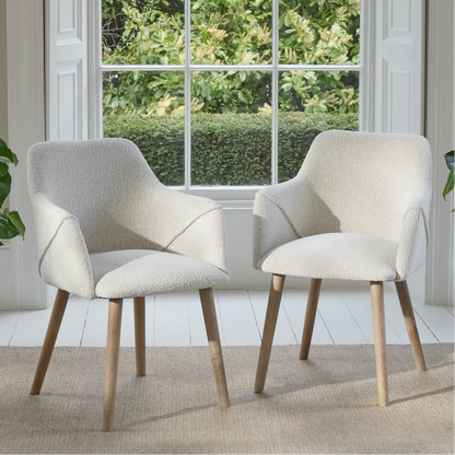 Outlet - Freya Oat Boucle Dining Armchairs - Set of 2 - Chalked Mango Wood Legs