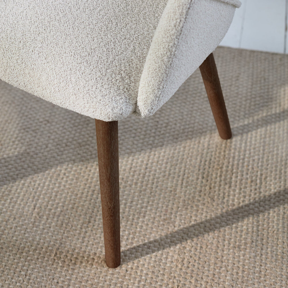 Freya Oat Boucle Armchair - Set of 2 - Coffee Brown Mango Wood Legs - Laura James 