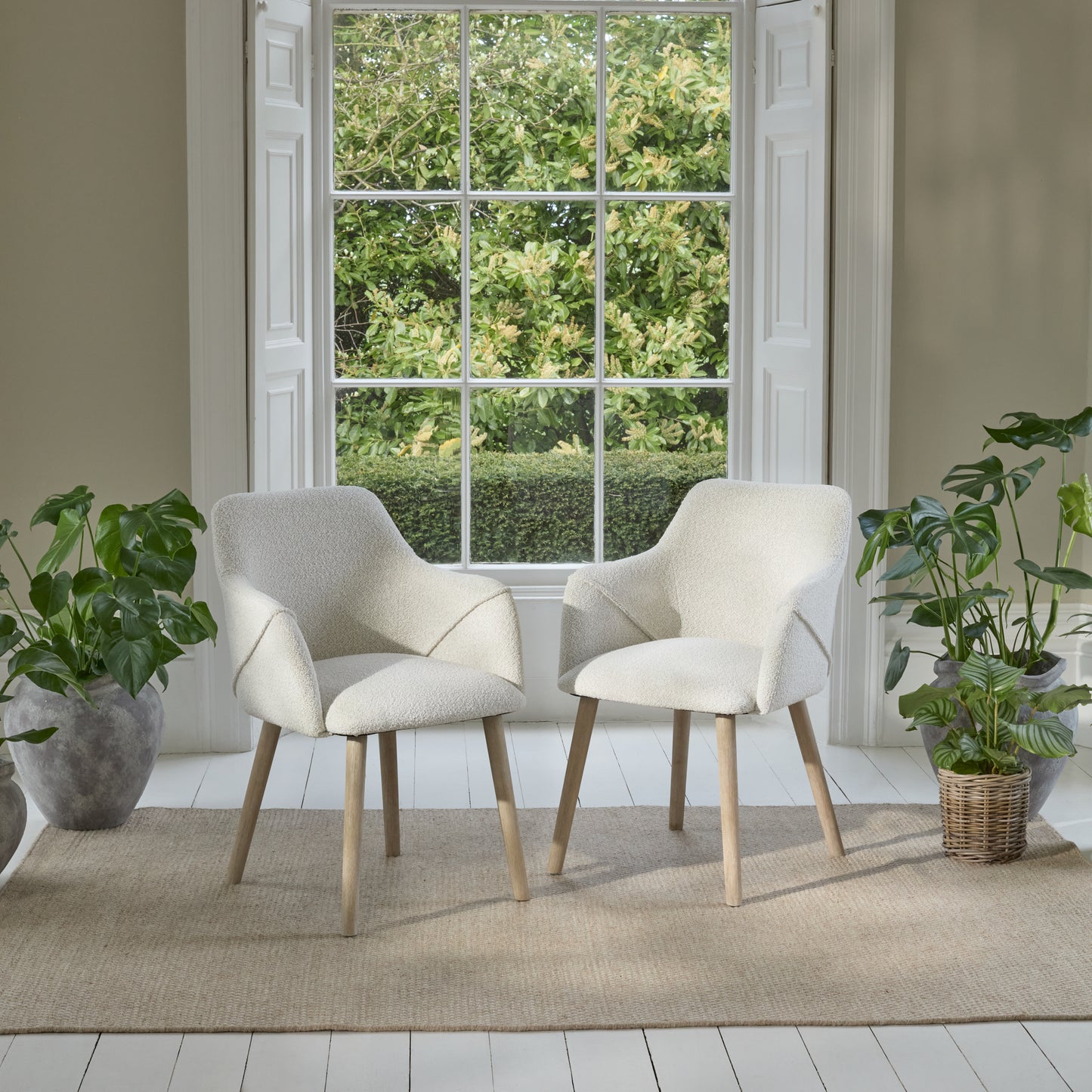 Freya Oat Boucle Armchair - Set of 2 - Whitewash Oak Legs - Laura James