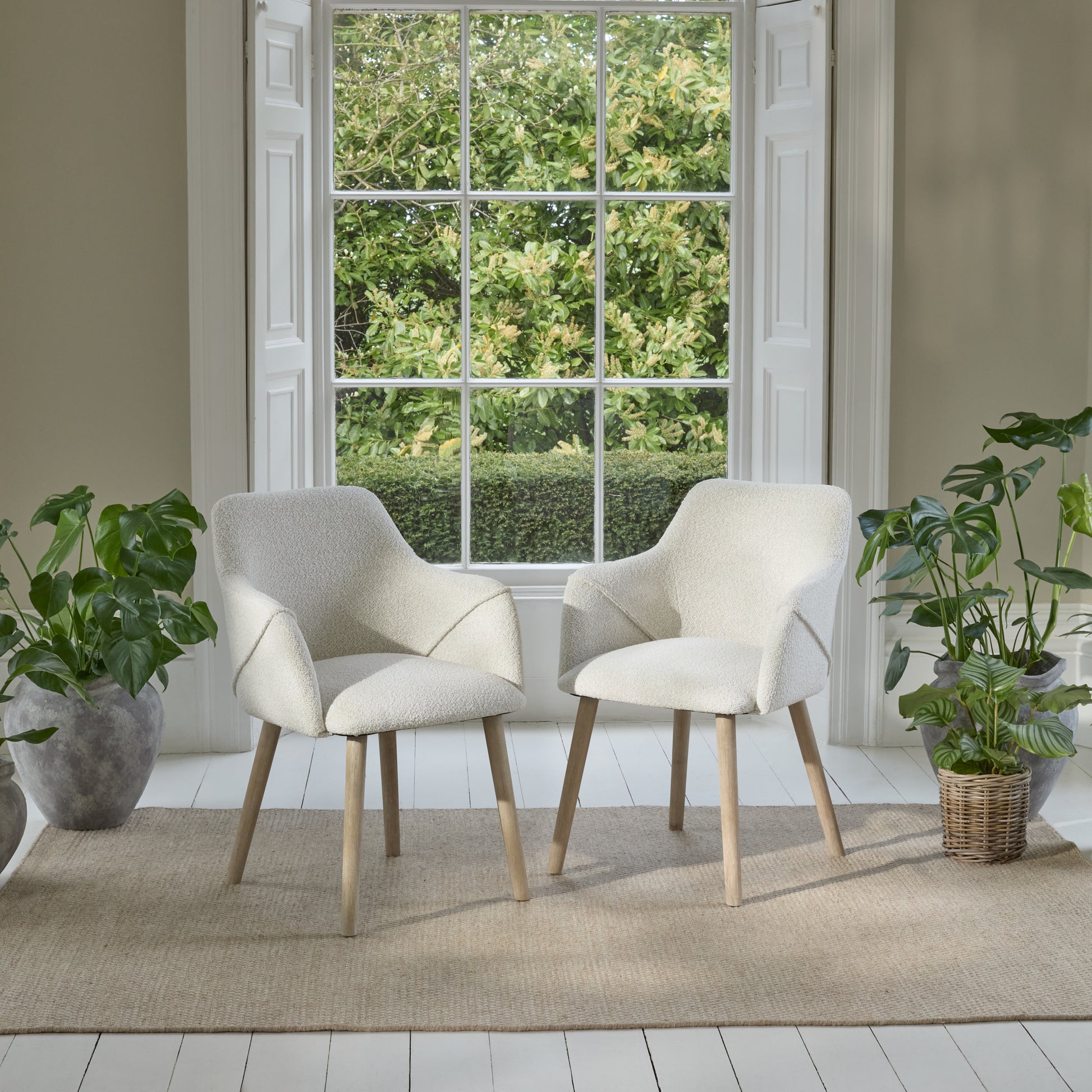 Freya Oat Boucle Armchair - Set of 2 - Whitewash Oak Legs - Laura James