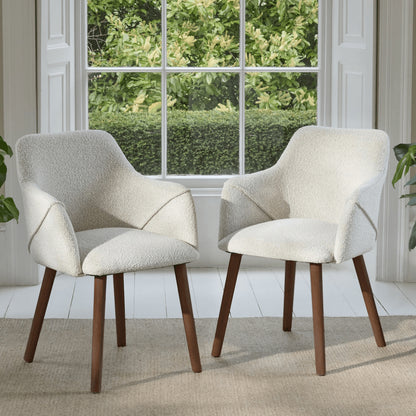 Freya Oat Boucle Armchair - Set of 2 - Coffee Brown Mango Wood Legs - Laura James 