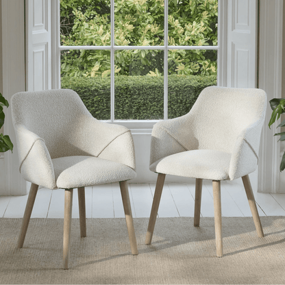 Freya Oat Boucle Armchair - Set of 2 - Whitewash Oak Legs