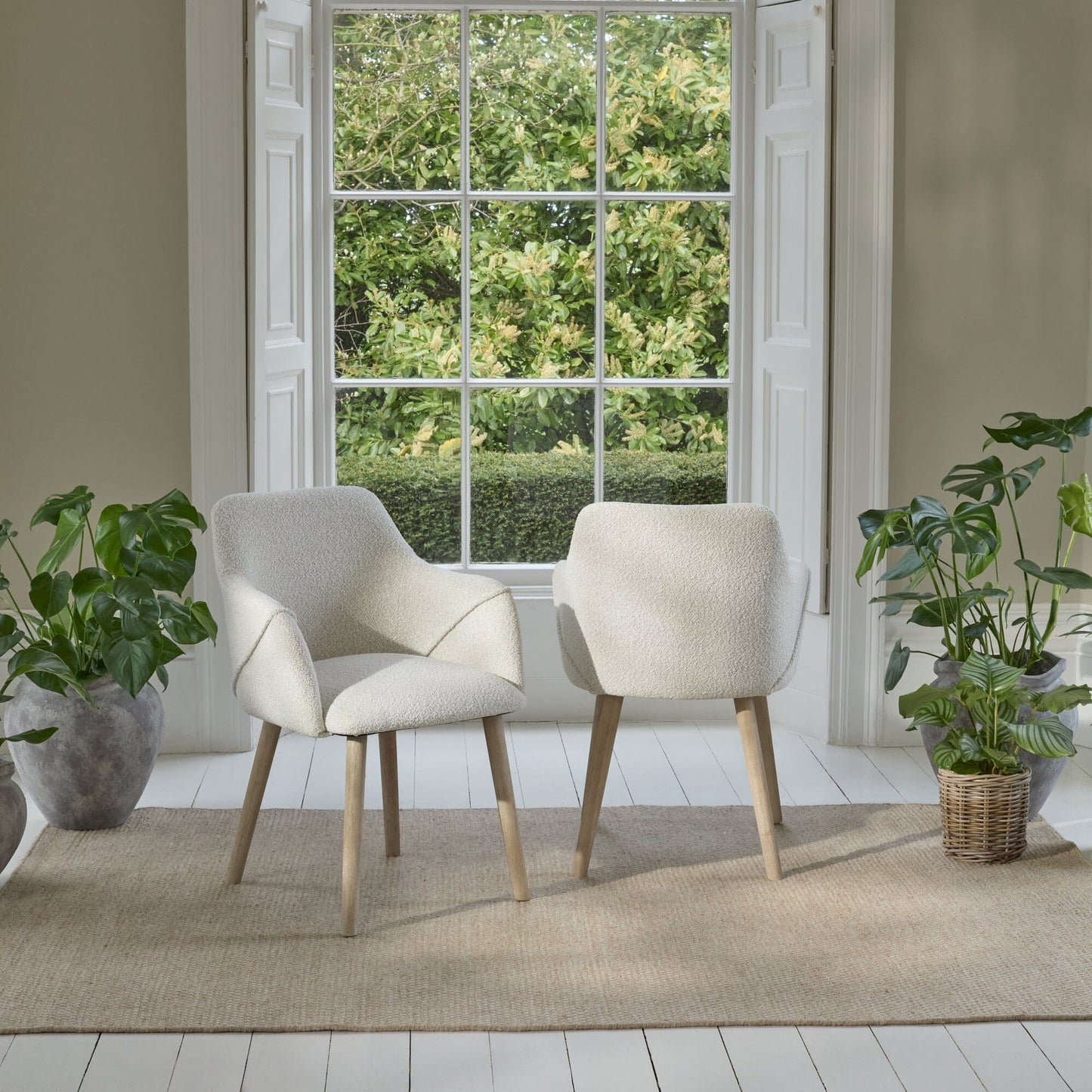 Freya Oat Boucle Armchair - Set of 2 - Whitewash Oak Legs - Laura James