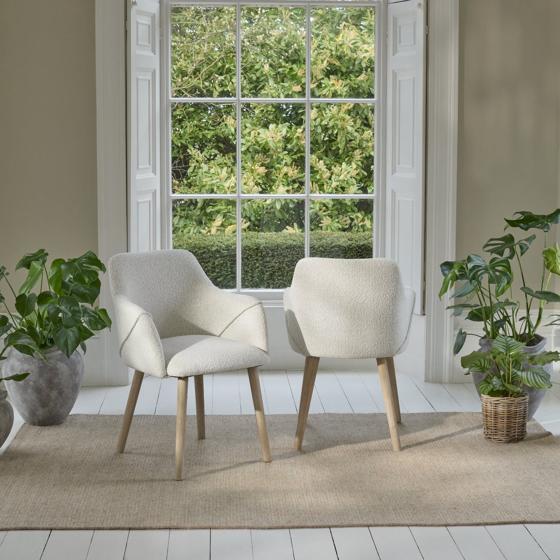 Freya Oat Boucle Armchair - Set of 2 - Whitewash Oak Legs - Laura James