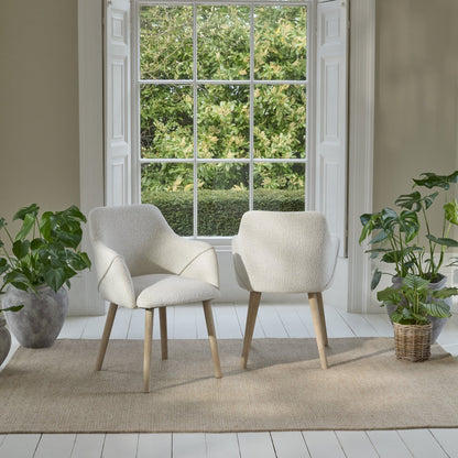 Freya Oat Boucle Armchair - Set of 2 - Whitewash Oak Legs - Laura James