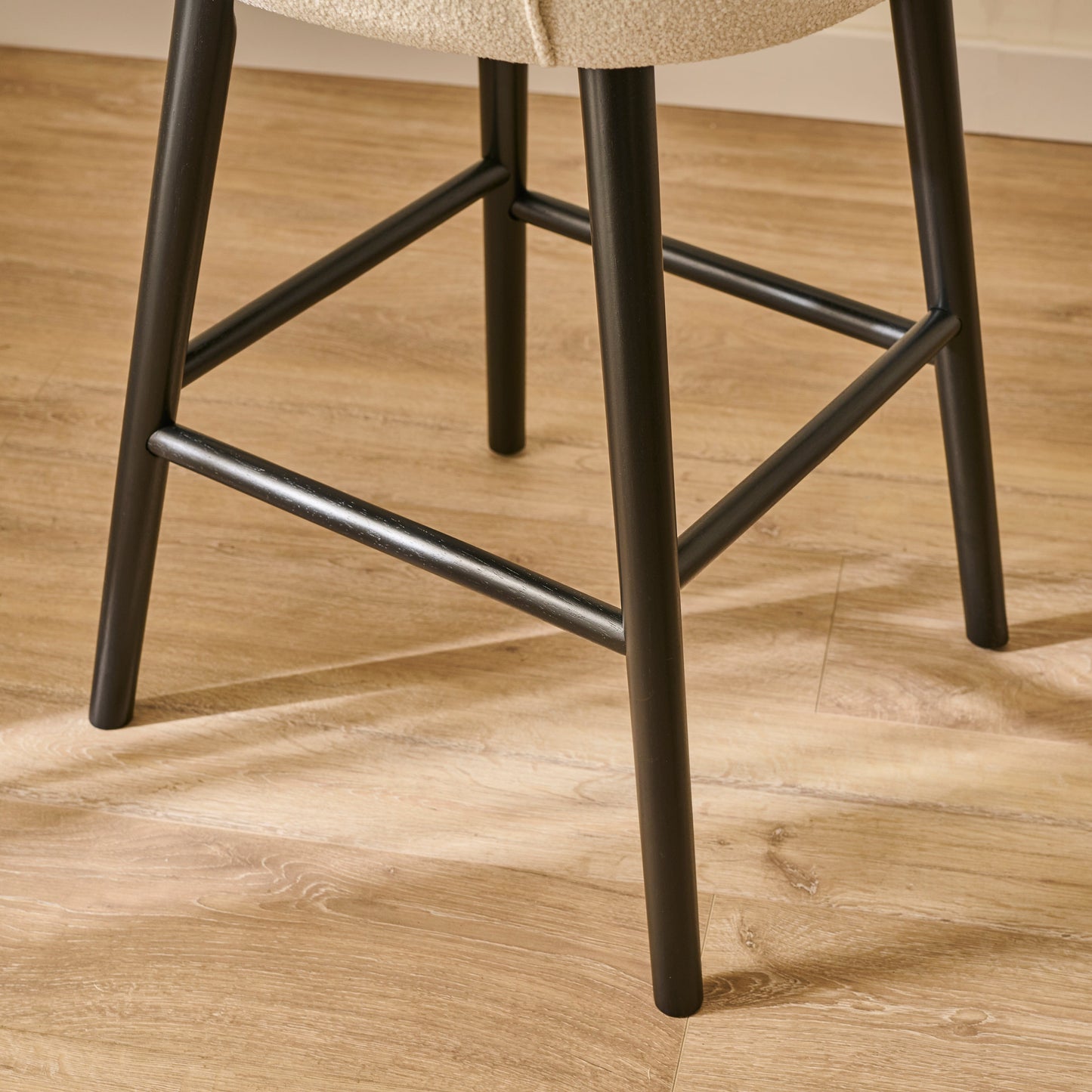 Freya Bar Stool - Light Beige Boucle - Black Legs - Laura James