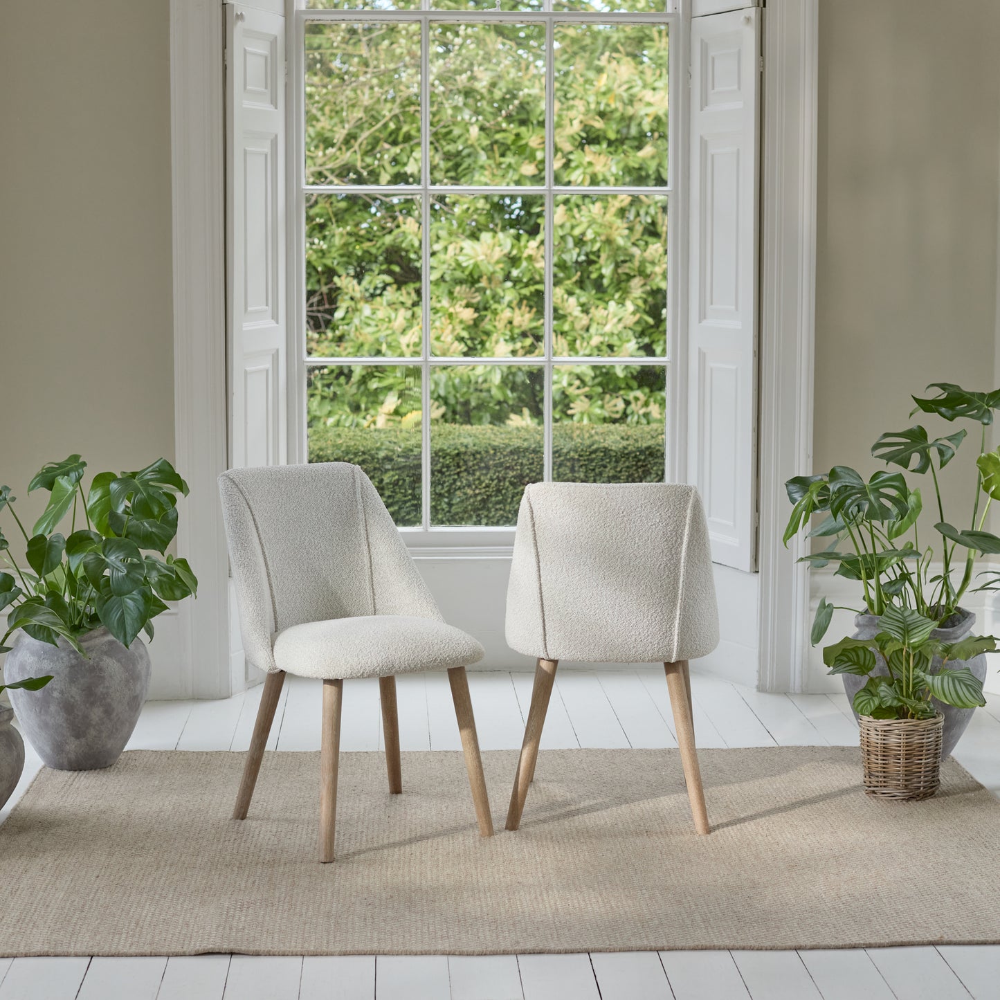 Freya Oat Boucle Dining Chairs - Set of 2 - Chalked Mangowood Legs - Laura James