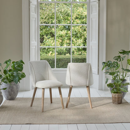 Freya Oat Boucle Dining Chairs - Set of 2 - Chalked Mangowood Legs - Laura James